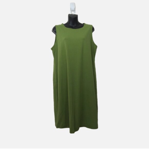 Eileen Fisher size Large Green Tank Dress Sleeveless Crew Neck Basic NEW - Picture 1 of 5